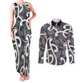 Aotearoa Maori Kowhaiwhai Couples Matching Tank Maxi Dress and Long Sleeve Button Shirt Kiwikiwi Puhoro and Patiki