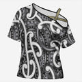 Aotearoa Maori Kowhaiwhai Cross Shoulder Shirt Kiwikiwi Puhoro and Patiki