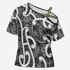 Aotearoa Maori Kowhaiwhai Cross Shoulder Shirt Kiwikiwi Puhoro and Patiki
