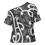 Aotearoa Maori Kowhaiwhai Cross Shoulder Shirt Kiwikiwi Puhoro and Patiki