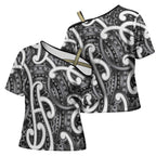 Aotearoa Maori Kowhaiwhai Cross Shoulder Shirt Kiwikiwi Puhoro and Patiki