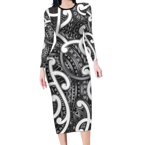 Aotearoa Maori Kowhaiwhai Family Matching Long Sleeve Bodycon Dress and Hawaiian Shirt Kiwikiwi Puhoro and Patiki