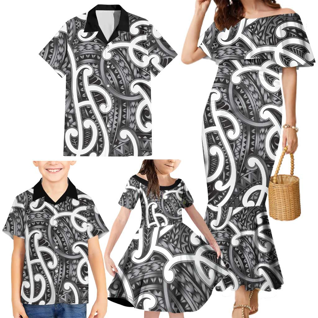 Aotearoa Maori Kowhaiwhai Family Matching Mermaid Dress and Hawaiian Shirt Kiwikiwi Puhoro and Patiki