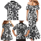Aotearoa Maori Kowhaiwhai Family Matching Mermaid Dress and Hawaiian Shirt Kiwikiwi Puhoro and Patiki