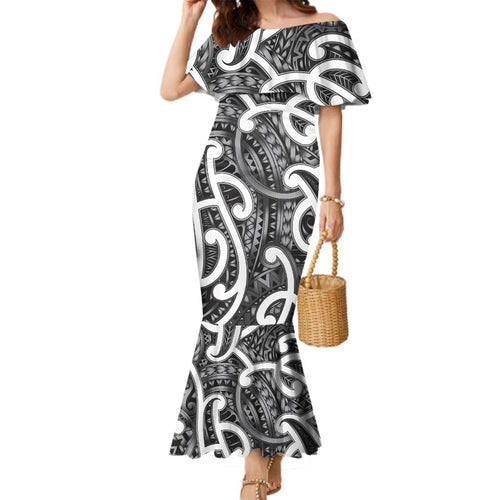 Aotearoa Maori Kowhaiwhai Family Matching Mermaid Dress and Hawaiian Shirt Kiwikiwi Puhoro and Patiki