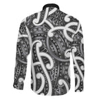 Aotearoa Maori Kowhaiwhai Family Matching Off The Shoulder Long Sleeve Dress and Hawaiian Shirt Kiwikiwi Puhoro and Patiki