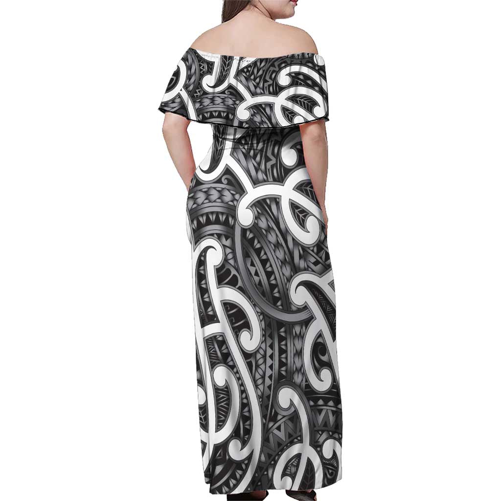 Aotearoa Maori Kowhaiwhai Family Matching Off Shoulder Maxi Dress and Hawaiian Shirt Kiwikiwi Puhoro and Patiki
