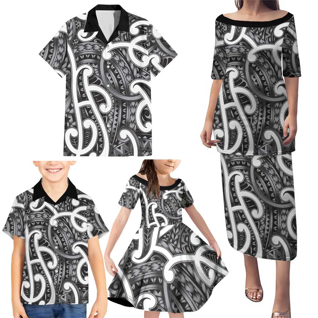 Aotearoa Maori Kowhaiwhai Family Matching Puletasi and Hawaiian Shirt Kiwikiwi Puhoro and Patiki