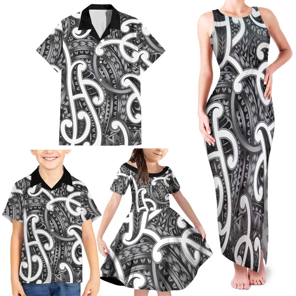 Aotearoa Maori Kowhaiwhai Family Matching Tank Maxi Dress and Hawaiian Shirt Kiwikiwi Puhoro and Patiki