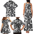 Aotearoa Maori Kowhaiwhai Family Matching Tank Maxi Dress and Hawaiian Shirt Kiwikiwi Puhoro and Patiki
