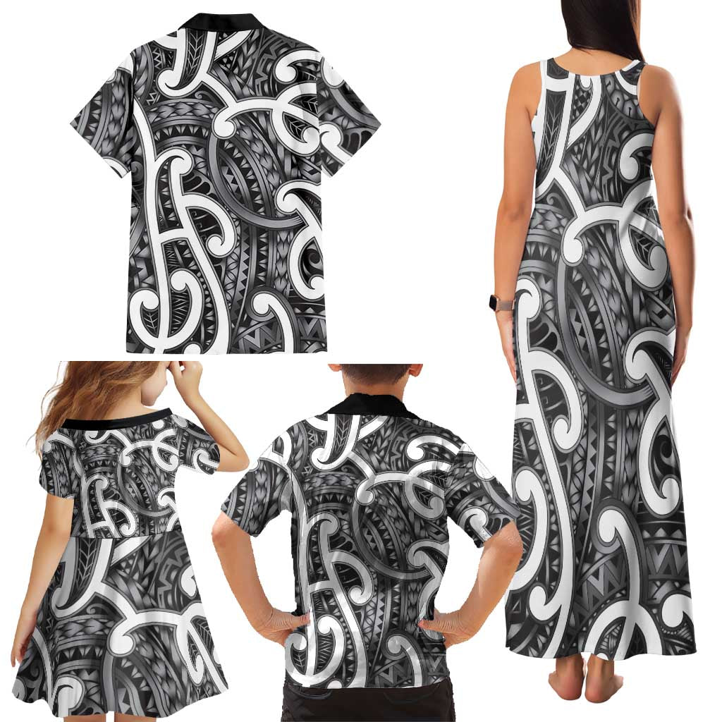Aotearoa Maori Kowhaiwhai Family Matching Tank Maxi Dress and Hawaiian Shirt Kiwikiwi Puhoro and Patiki