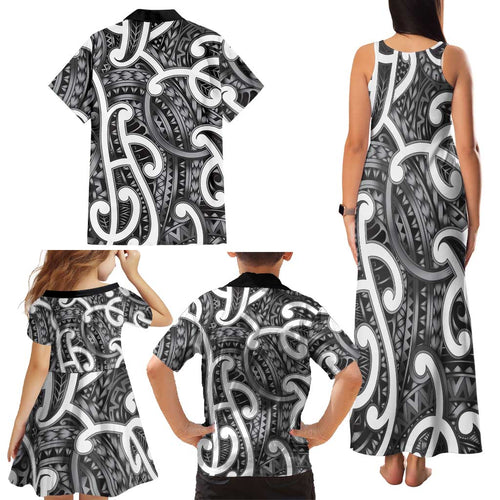 Aotearoa Maori Kowhaiwhai Family Matching Tank Maxi Dress and Hawaiian Shirt Kiwikiwi Puhoro and Patiki