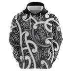 Aotearoa Maori Kowhaiwhai Hoodie Kiwikiwi Puhoro and Patiki