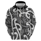 Aotearoa Maori Kowhaiwhai Hoodie Kiwikiwi Puhoro and Patiki