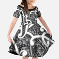 Aotearoa Maori Kowhaiwhai Kid Short Sleeve Dress Kiwikiwi Puhoro and Patiki