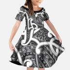 Aotearoa Maori Kowhaiwhai Kid Short Sleeve Dress Kiwikiwi Puhoro and Patiki