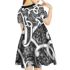 Aotearoa Maori Kowhaiwhai Kid Short Sleeve Dress Kiwikiwi Puhoro and Patiki