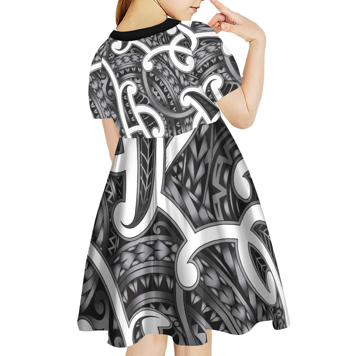 Aotearoa Maori Kowhaiwhai Kid Short Sleeve Dress Kiwikiwi Puhoro and Patiki