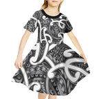 Aotearoa Maori Kowhaiwhai Kid Short Sleeve Dress Kiwikiwi Puhoro and Patiki