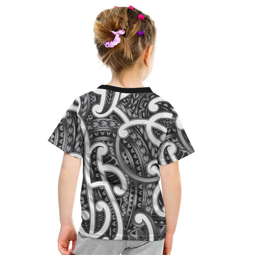 Aotearoa Maori Kowhaiwhai Kid T Shirt Kiwikiwi Puhoro and Patiki