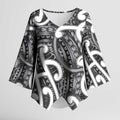 Aotearoa Maori Kowhaiwhai Kimono Sleeve Blouse Kiwikiwi Puhoro and Patiki