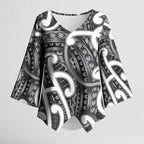 Aotearoa Maori Kowhaiwhai Kimono Sleeve Blouse Kiwikiwi Puhoro and Patiki