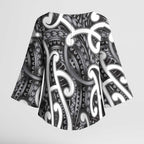 Aotearoa Maori Kowhaiwhai Kimono Sleeve Blouse Kiwikiwi Puhoro and Patiki