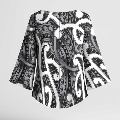 Aotearoa Maori Kowhaiwhai Kimono Sleeve Blouse Kiwikiwi Puhoro and Patiki