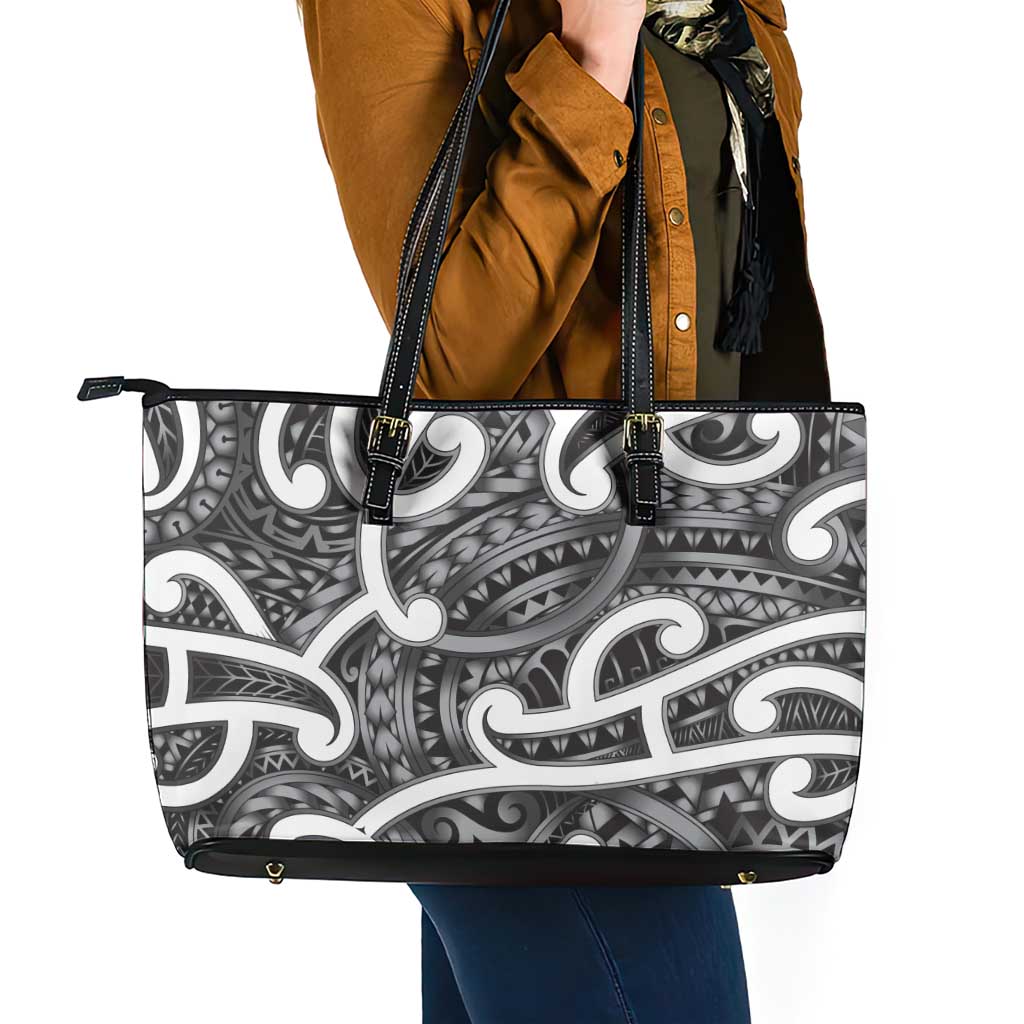 Aotearoa Maori Kowhaiwhai Leather Tote Bag Kiwikiwi Puhoro and Patiki