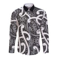 Aotearoa Maori Kowhaiwhai Long Sleeve Button Shirt Kiwikiwi Puhoro and Patiki