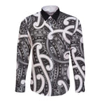Aotearoa Maori Kowhaiwhai Long Sleeve Button Shirt Kiwikiwi Puhoro and Patiki