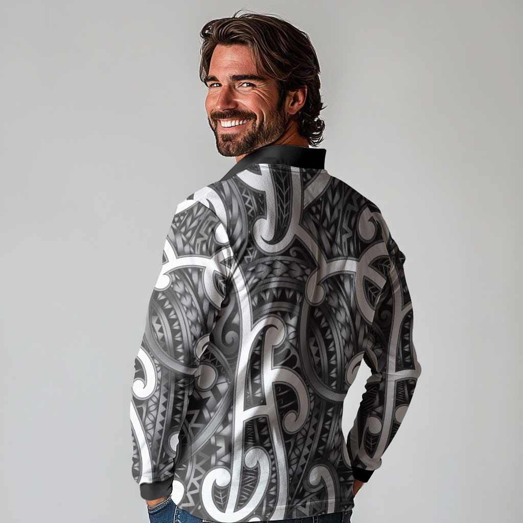 Aotearoa Maori Kowhaiwhai Long Sleeve Polo Shirt Kiwikiwi Puhoro and Patiki