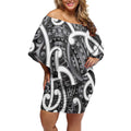 Aotearoa Maori Kowhaiwhai Off Shoulder Short Dress Kiwikiwi Puhoro and Patiki
