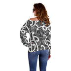 Aotearoa Maori Kowhaiwhai Off Shoulder Sweater Kiwikiwi Puhoro and Patiki