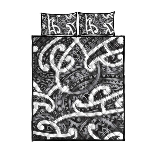 Aotearoa Maori Kowhaiwhai Quilt Bed Set Kiwikiwi Puhoro and Patiki