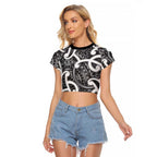 Aotearoa Maori Kowhaiwhai Raglan Cropped T Shirt Kiwikiwi Puhoro and Patiki