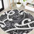 Aotearoa Maori Kowhaiwhai Round Carpet Kiwikiwi Puhoro and Patiki