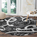 Aotearoa Maori Kowhaiwhai Round Carpet Kiwikiwi Puhoro and Patiki