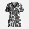 Aotearoa Maori Kowhaiwhai Scrub Top Kiwikiwi Puhoro and Patiki