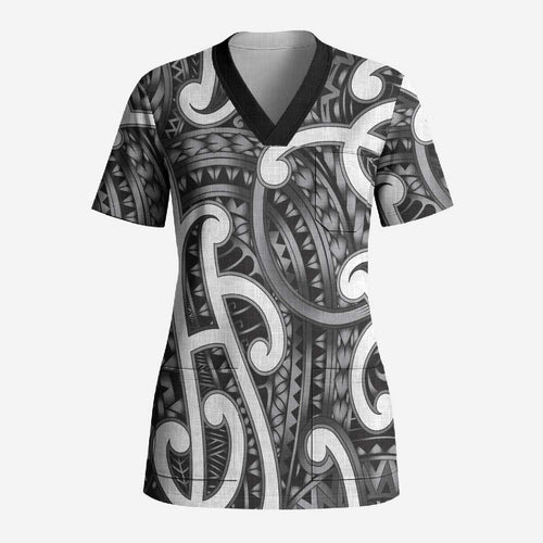 Aotearoa Maori Kowhaiwhai Scrub Top Kiwikiwi Puhoro and Patiki