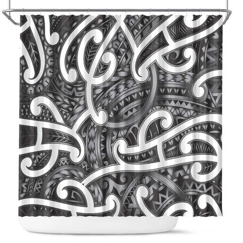 Aotearoa Maori Kowhaiwhai Shower Curtain Kiwikiwi Puhoro and Patiki