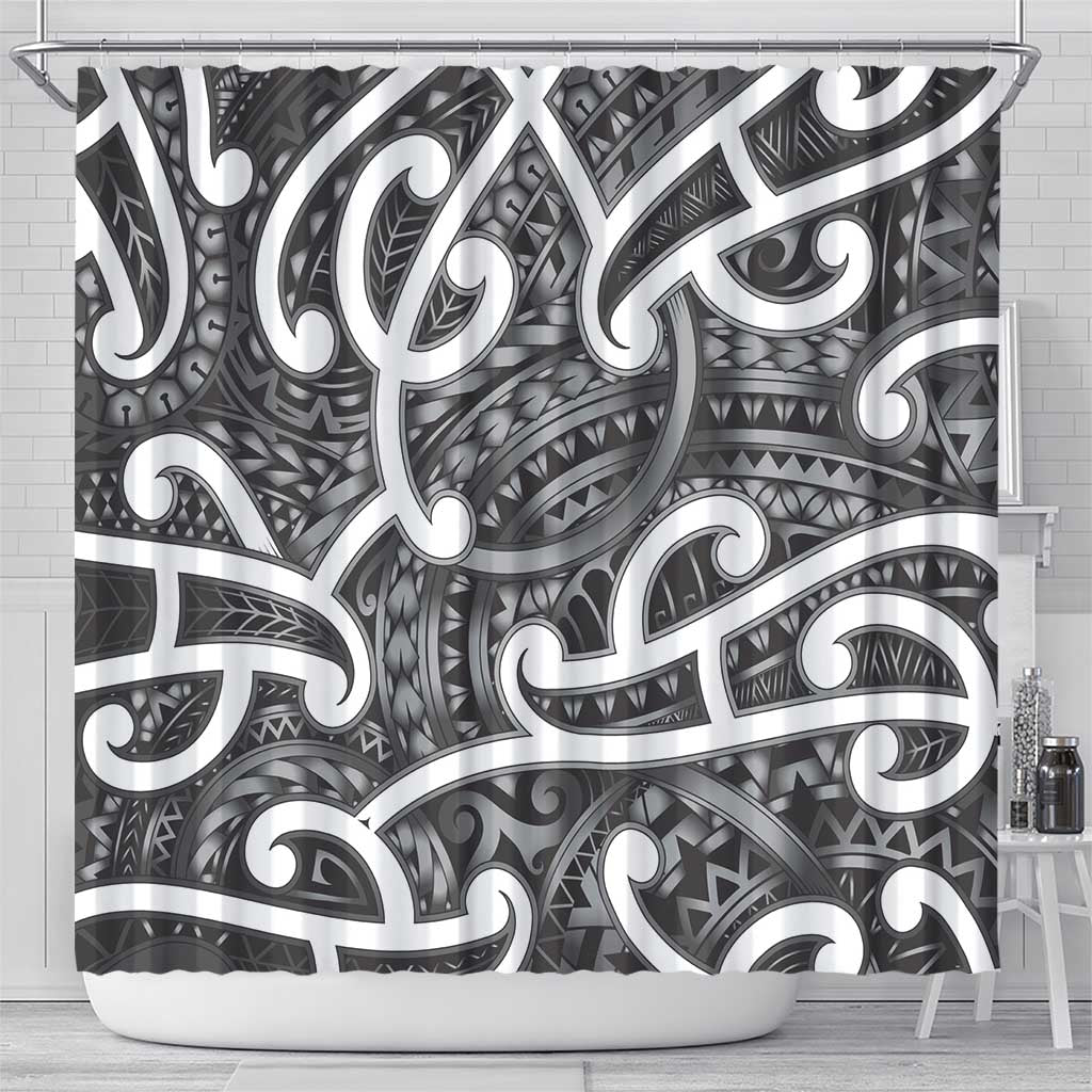 Aotearoa Maori Kowhaiwhai Shower Curtain Kiwikiwi Puhoro and Patiki