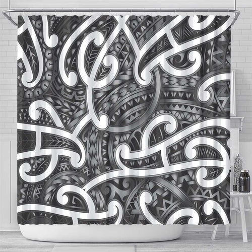 Aotearoa Maori Kowhaiwhai Shower Curtain Kiwikiwi Puhoro and Patiki
