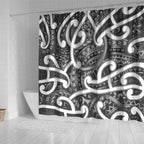 Aotearoa Maori Kowhaiwhai Shower Curtain Kiwikiwi Puhoro and Patiki