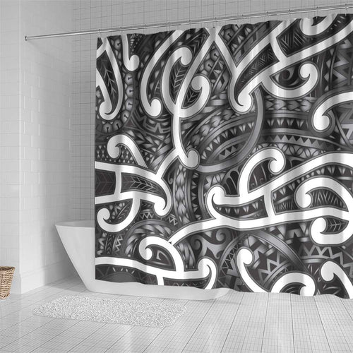 Aotearoa Maori Kowhaiwhai Shower Curtain Kiwikiwi Puhoro and Patiki