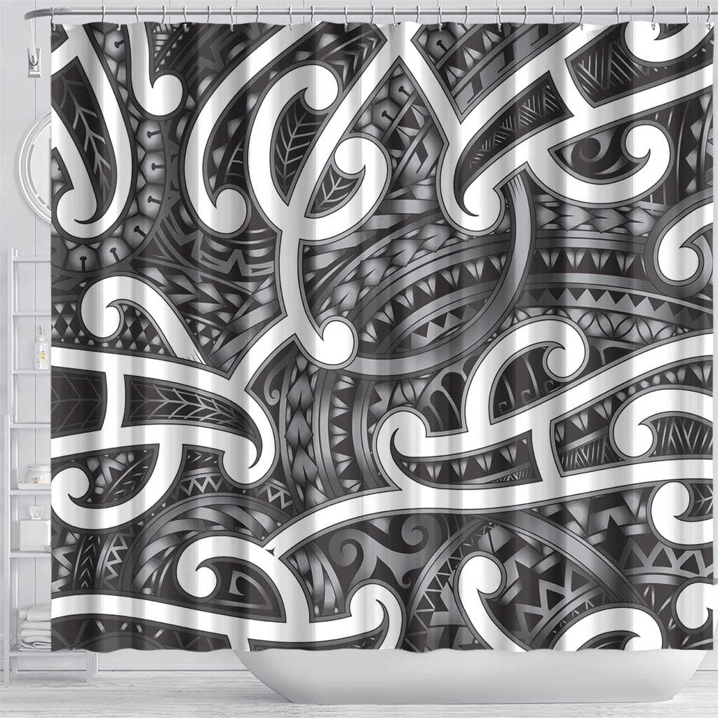 Aotearoa Maori Kowhaiwhai Shower Curtain Kiwikiwi Puhoro and Patiki