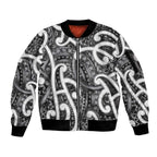 Aotearoa Maori Kowhaiwhai Sleeve Zip Bomber Jacket Kiwikiwi Puhoro and Patiki