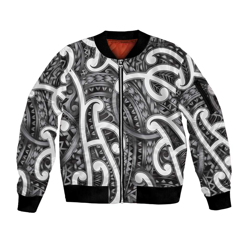 Aotearoa Maori Kowhaiwhai Sleeve Zip Bomber Jacket Kiwikiwi Puhoro and Patiki