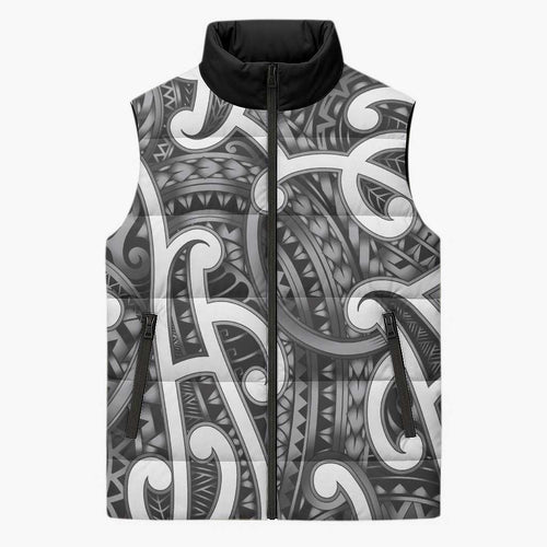 Aotearoa Maori Kowhaiwhai Sleeveless Puffer Jacket Kiwikiwi Puhoro and Patiki