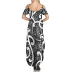 Aotearoa Maori Kowhaiwhai Summer Maxi Dress Kiwikiwi Puhoro and Patiki